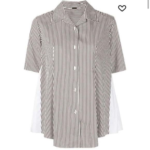 NWT Adam Lippes Brown White Stripe Short Sleeve Poplin Button Down Top - 8 - Picture 5 of 7